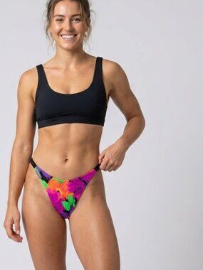 Vintage 80s Citrus High Cut Neon Crinkle Bikini Set - Size Small